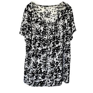 Worthington Wms 3X Black White Gray Floral Jersey Knit Short Sleeve Top